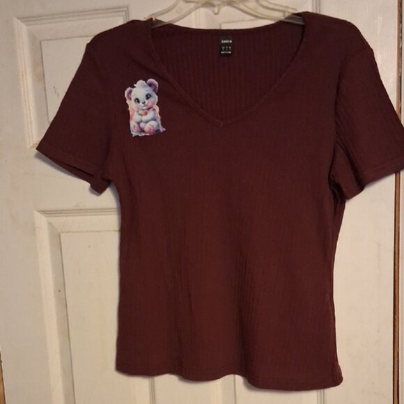 Shein Tops - SHEIN Brown Short Sleeve Tee with Koala Patch